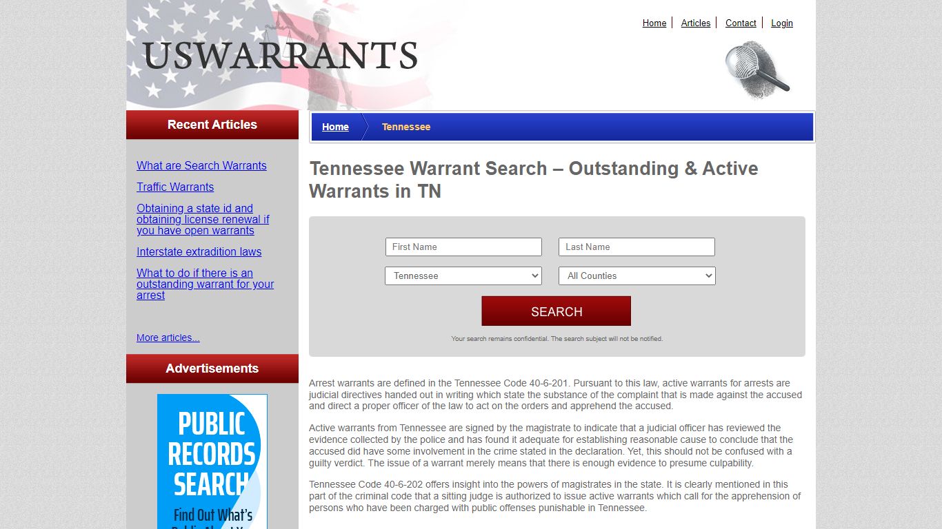 Tennessee Warrant Search – Outstanding & Active Warrants in TN