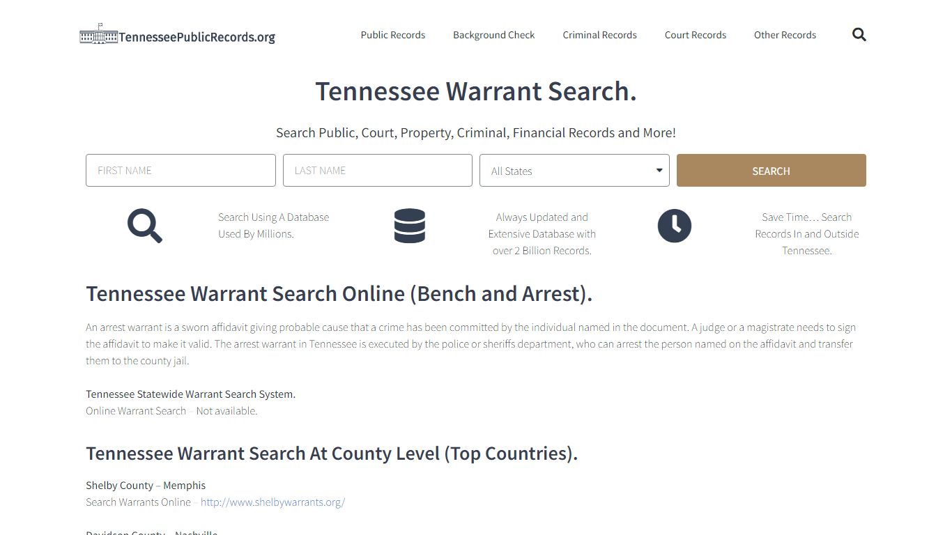 Tennessee Warrant Search: TennesseePublicRecords.org