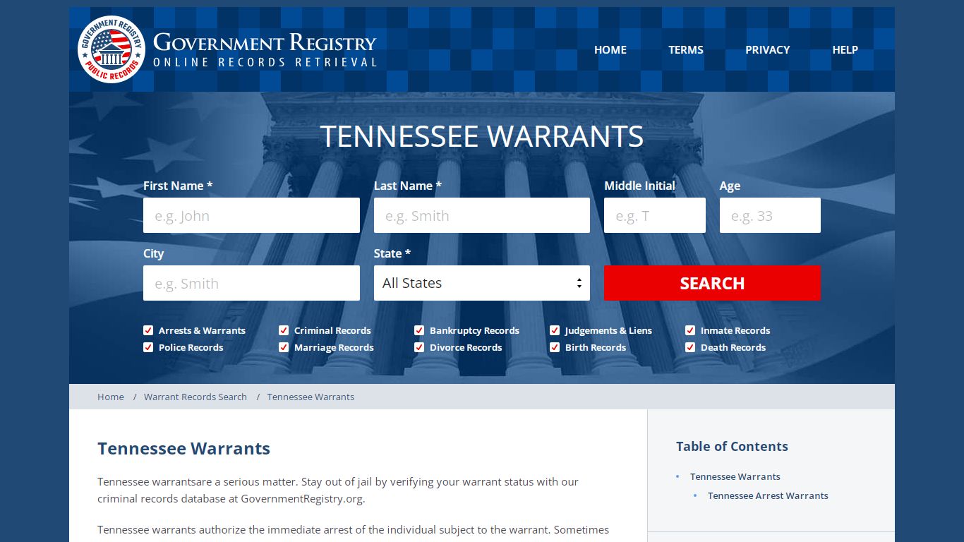 Warrants In Tennessee - GovernmentRegistry.Org